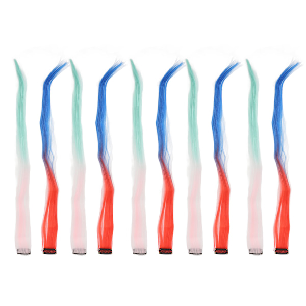 10 stk fargerike hårforlengelser med klips - lange striper - farget hårstykke med klips - rosa gradient grønn og rød gradient blå