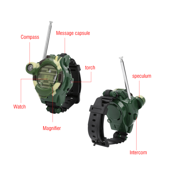 7 i 1 børne udendørs samtaleanlæg ur - 2 stk, 30 m walkie talkie