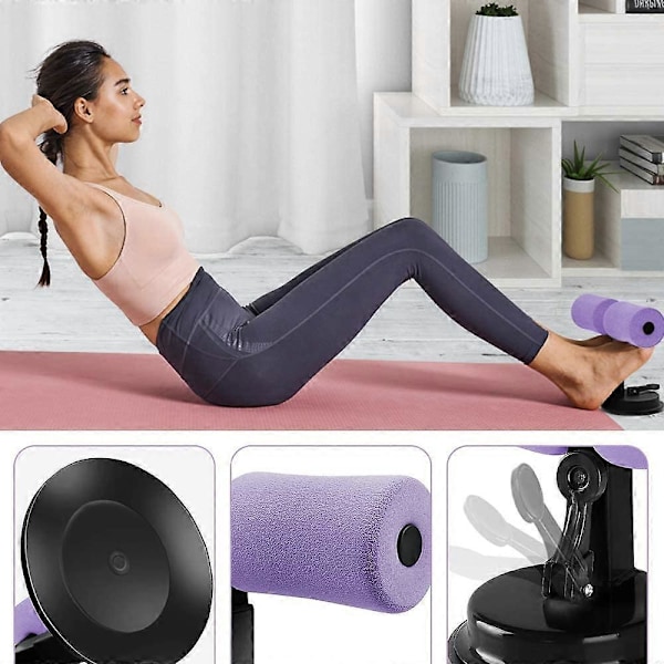 Selvsugende Sit-Up Bar, Sit-Up Assistentenhed, Bærbar Sit-Up Bar, Bærbar Sit-Up Bar Hjælpemiddel-Tilbehør, Multifunktionelt Maveøvelsesværktøj, Lilla
