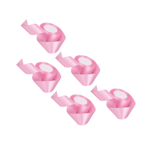 5 rullar enfärgat band 4 cm dubbelsidigt satinband för DIY-hantverk presentförpackning rosa