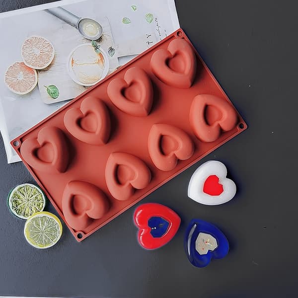 Silikonkake Dessert Bakeri Form Verktøy 8 Hull Kjærlighet Hjerteform Form Smultring Bakeform