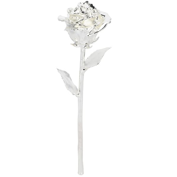 Langstilkede Rosengaver Dyppet 24K Ægte Kunstig Blomst med Blad Håndværkssamling Sølv