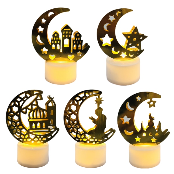 5 stk LED Eid Ramadan stearinlys muslimsk dekorpynt muslimsk LED stearinlys lys festutstyr