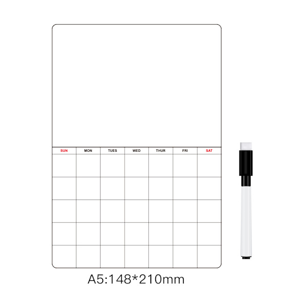 Magnetisk kylskåpskalender torr radera whiteboard planer magnetisk anteckningsblock för kylskåp