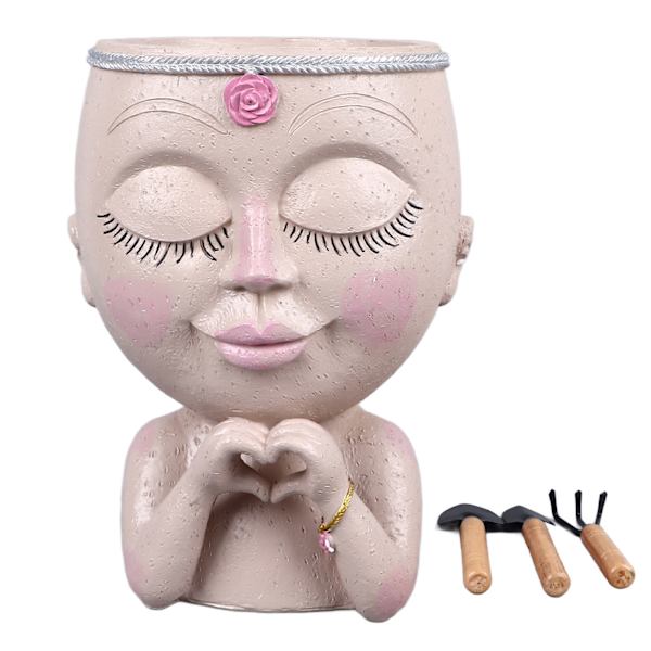Ansiktsplanter Pot Resin Love Style Lady Head Sukkulent Planter Kvinne Ansikt Blomsterpotte med Dreneringshull Spader for Innendørs Utendørs Hvit