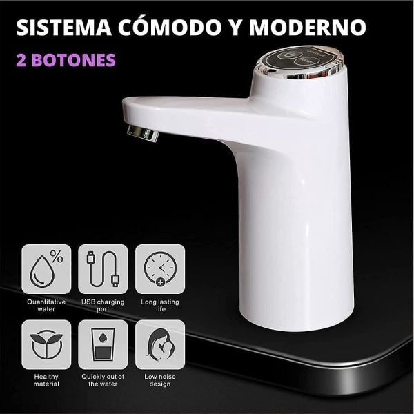 USB laddare Automatisk vattenflaska med BPA-fritt kallt vatten, 1500mAh, silikonmaterial, Karaffer-flaskor 4,5L-18,9L WH