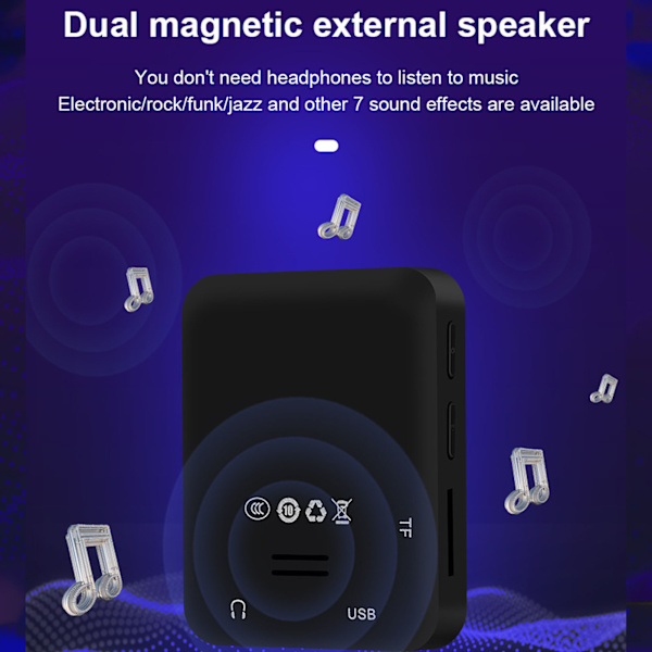 MP3-spiller 1,77 tommer TFT-fargeskjerm Multifunksjon Bluetooth 5.0 bærbar HiFi-musikkspiller for løping og gåing