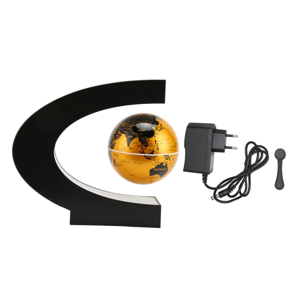 Magnetisk levitasjonsklode Gylden innebygd LED frostet tekstur C-formet 3 tommer 12V 1A Magnetisk levitasjonsklodepynt for leketøy EU-plugg 100‑240V