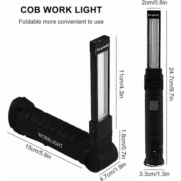 USB Genopladelig Lommelygte LED Arbejdslampe Bærbar Magnetisk COB Hængekrog til Udendørs Camping Reparationslampe (2 stk. Små)