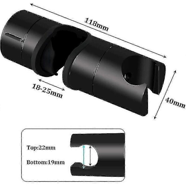 Duschhållare, universal svart duschhuvudhållare för 18-25mm duschstång, solid ABS, förtjockad och uppgraderad version, matt svart