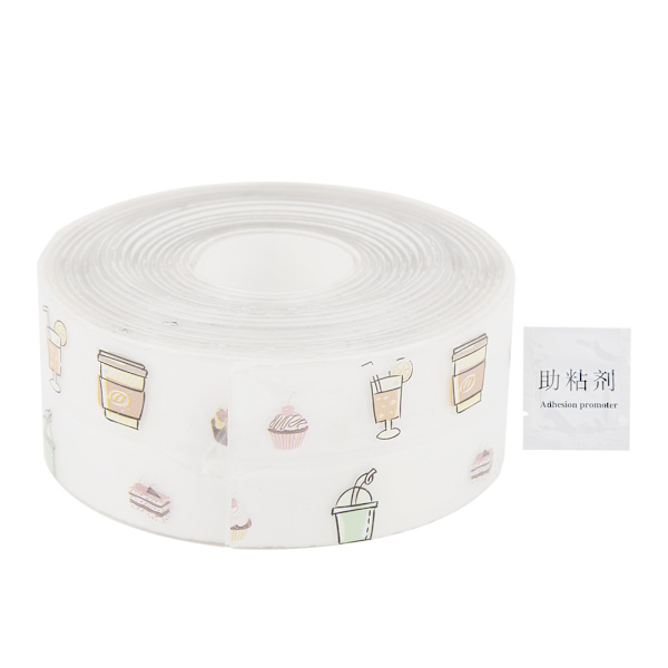 3,8 cm x 3,2 m PVC stilfuld køkken badeværelse huller strimmel vandtæt skimmelsikker forseglingstape klistermærke (gennemsigtig kaffe dessert)