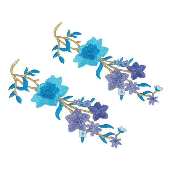 Blomsterlapp 2 blommor ljusa färgade polyester specialmönster broderad lapp för väskor kläder kjolar skor blå