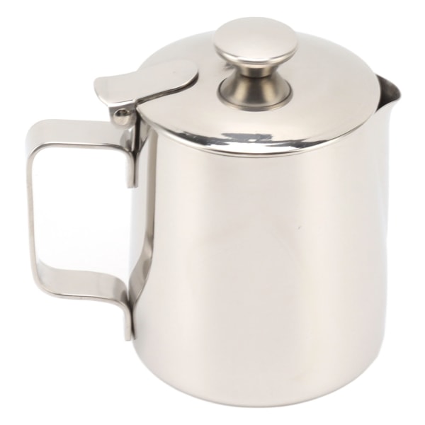 Rustfrit mælkeskummerkande i rustfrit stål, cappuccino-kande, kaffeskumbeholder med låg, 350 ml