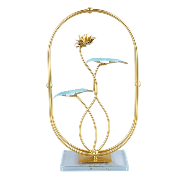 Järnlotusbladsprydnad med glasbas Utsökt elegant metallblad Skulptur Statyfigurer för heminredning
