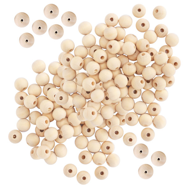 5 pakker træperler naturlige runde løse rustikke land DIY håndlavede smykkefremstillingsmaterialer (naturlig farve 14mm60stk)