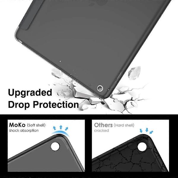 Space Gray Cover Kompatibel med iPad 9. generation 2021/iPad 8. generation 2020/iPad 7. generation 2019, TPU Flip Cover med Ultratyndt Stativ med Semi-Transparent Beskyttelse