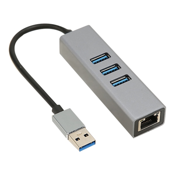 4-porttinen USB3.0-keskitin, moniporttinen Plug and Play, 5 Gbps:n huippunopeudella toimiva USB3.0-RJ45-verkkoadapteri, USB-telakka, hopeanharmaa