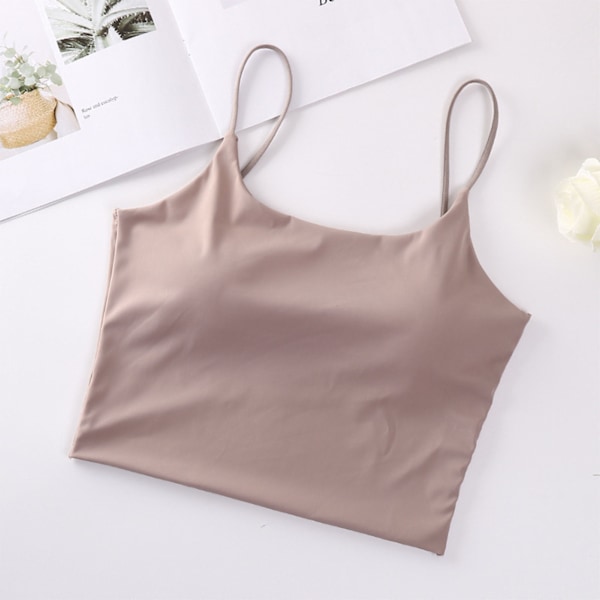 Spaghetti Strappy Tank Top - Ärmlös, Rygglös, Vadderad, Klippt Skjorta för Dagligt Bruk, Träning, Yoga, Rosa, Fri Storlek