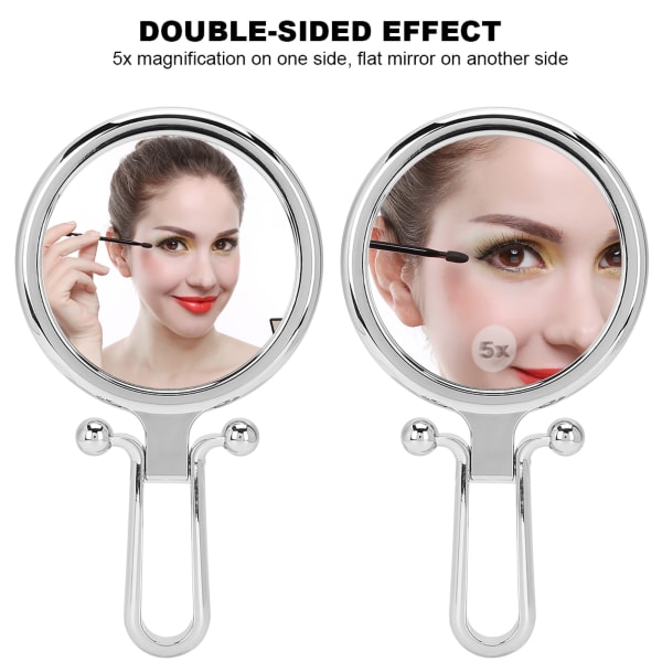 5X suurentava taittuva säädettävä kosmeettinen peili, kaksipuolinen meikkipeili (hopea)