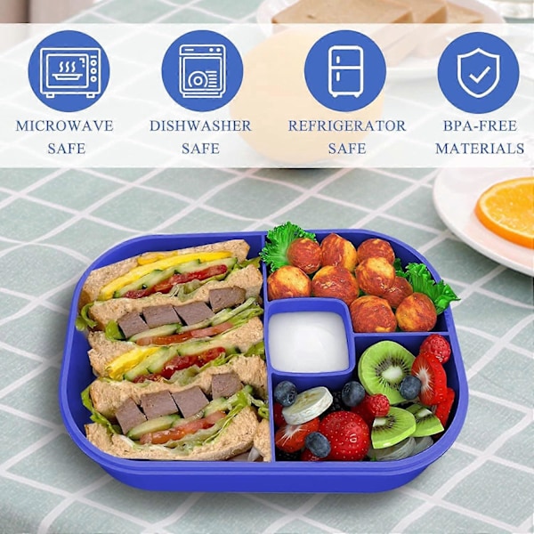 Lounasrasia aikuisille ja lapsille, Bento-rasia 4 lokerolla, 1300 ml tiiviit lounasastiat, mikroaaltouunin ja astianpesukoneen kestävät materiaalit