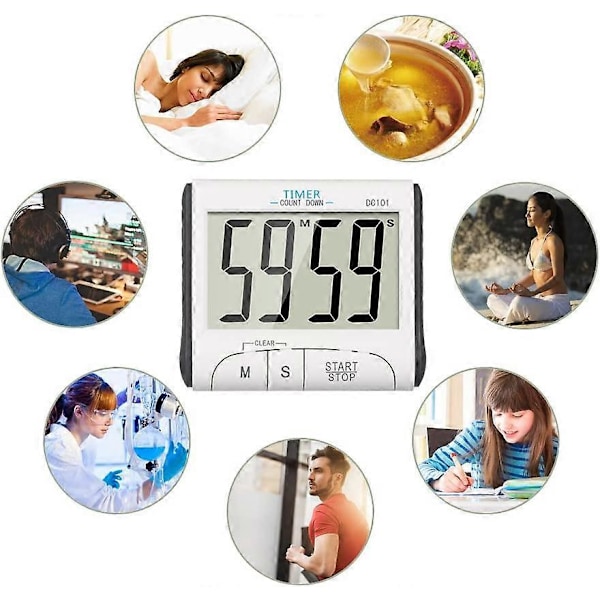 Kjøkkentimer, 24H Digital Magnetisk Elektronisk Kjøkkentimer Digital Timer med Lydalarm LCD-Skjerm Nedtellingstimer Magnetisk Stativ, Elektronisk Tim