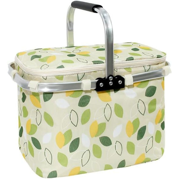 En grön hopfällbar picknickkorg 30L varukorg med lock och