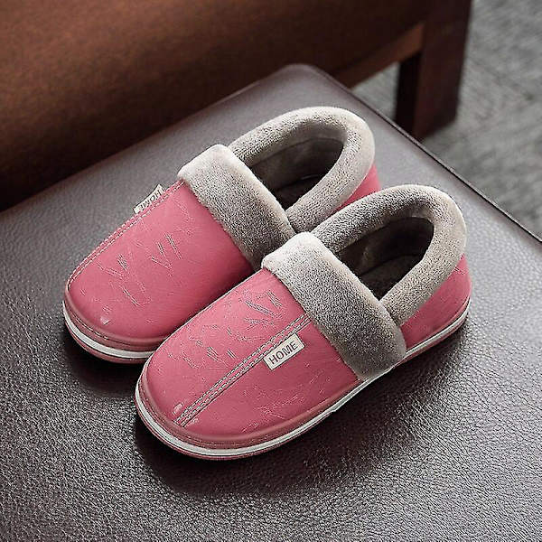 Miesten vedenpitävät PU-nahkaiset tohvelit - Iso koko, kodikkaat talviset sisäkengät 40-41 (sopii 39-40) Pink-B