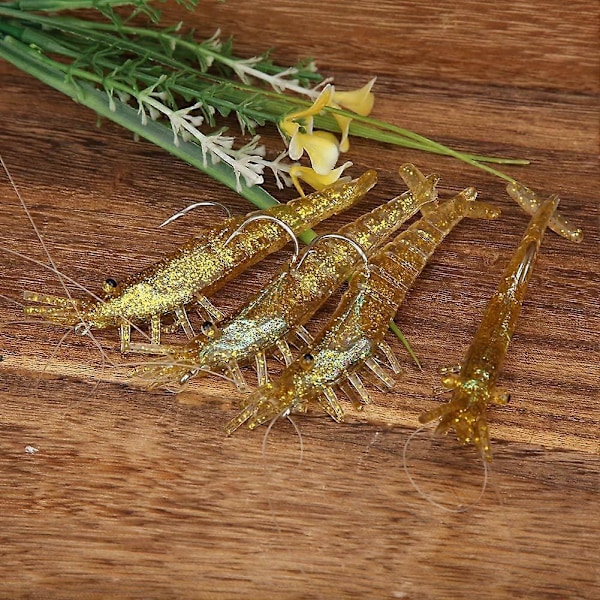 Fiskesluker Myke rekesluker, 4 stk. 9cm Kunstig imitasjon Myke fiskereker Kunstige rekesluker med krok i saltvann ferskvann (
