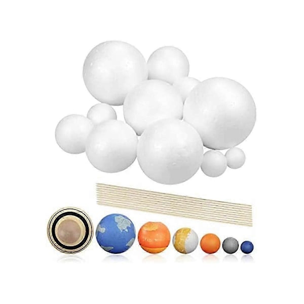 Sol System Projekt Kit, Planetmodell Hantverk 14 Blandade Storlekar Polystyren Sfärer Bollar kompatibla med Skolvetenskapsprojekt