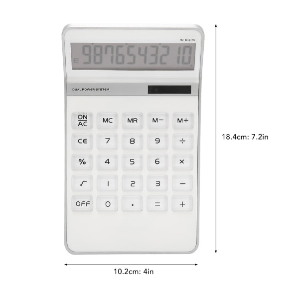 Solar Batteridrevet Store taster LCD Display Kontorberegner Hvid