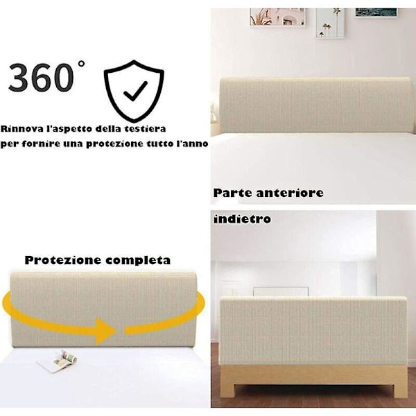 Sänggavelöverdrag, Sänggavel Skyddande Överdrag Dammtätt Tvättbart Sänggavelöverdrag Full Pack 360° Beige 150cm Lämplig för 140-170cm Sänggavel