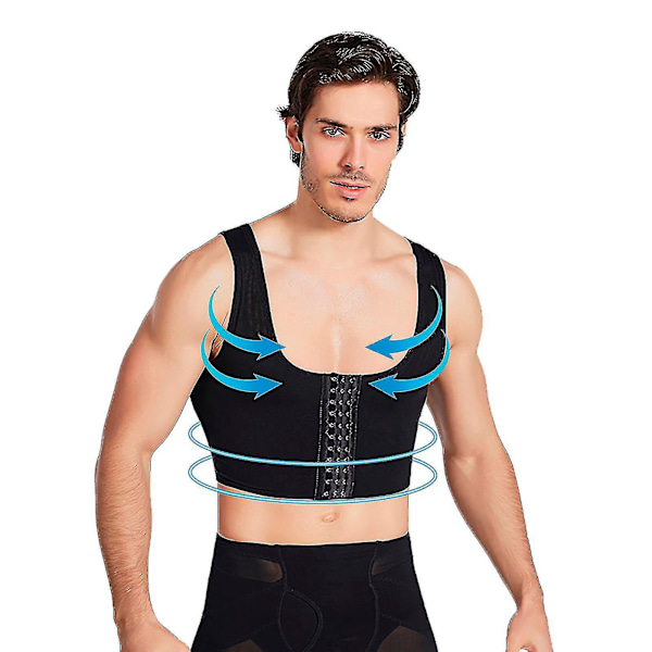 Mænds Bryst Binder Kompressionstrøje Slankning Body Shaper Undertøj38 Sort