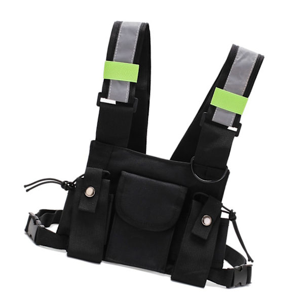 Brystsele Riggveske Streetwear Vest Walkie Talkie Radioholder Brystlomme for utendørs redning Public Security Svart med reflekterende stripe