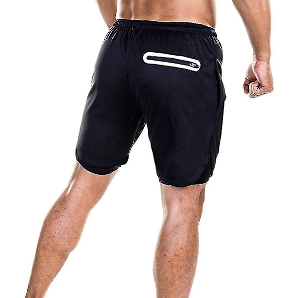 Letvægts Hurtigtørrende Mænds 2-i-1 Løbe Sports Gym Trænings Shorts Sort