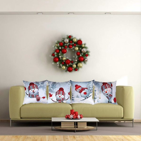 Sett med 4 Hvite Juleputetrekk Vinter Putetrekk for Hjemmekontor Soverom Sofa 45x45 cm