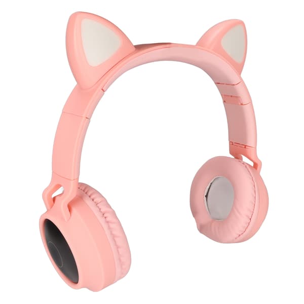 Gaming-hovedtelefoner med katteører, dyb bas, LED-lys, foldbare, søde katteøre-headset med bløde ørepuder, pink