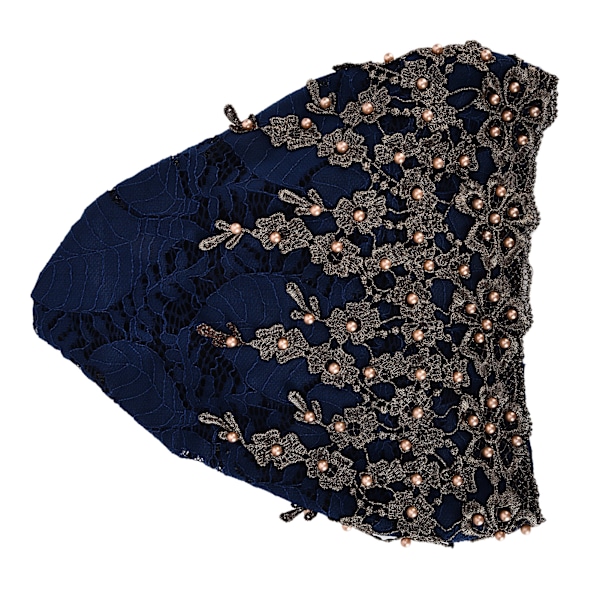 Huvudduk Fashionabla Kvinnors Muslimska Sjal Turban Retractable Retro Broderad Pärlhatt Djupblå