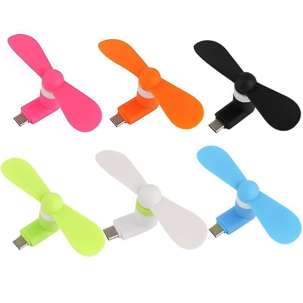 6 Pack Type-C miniblæser til mobiltelefoner - bærbar køleventilator til rejser (blandede farver)