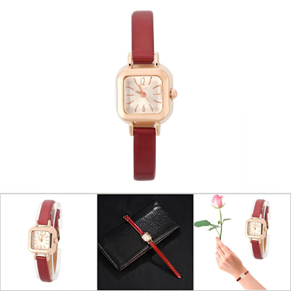 Moderiktigt kvinnligt watch i kvarts analogt PU-armbandsur (röd)