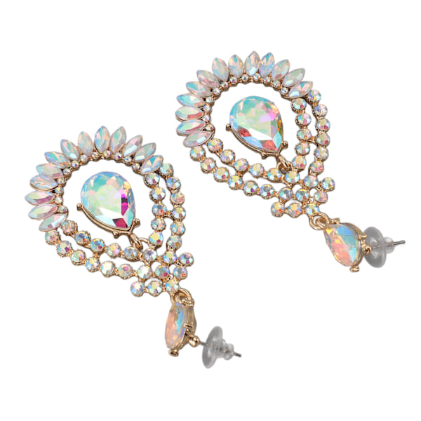 Vanndråpe Rhinestone Hengeøredobber Elegant Legering Glitrende Rhinestone Dangle Øredobber for Bryllup Hvit AB Midtre KC Gull