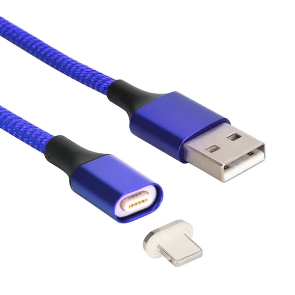 3A magnetisk mobiltelefonladekabel med LED-lys telefon datalinje for iphone (blå)