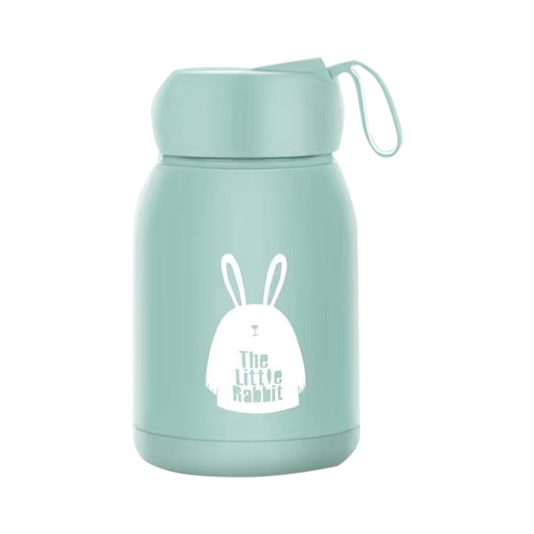 Dubbellagers isolerad mugg 330ml Bra tätning Liten bärbar Söta kaniner isolerad mugg för resor utomhussport Grön
