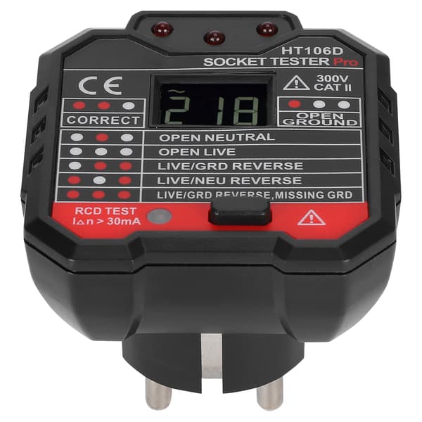 HT106D Digital Display Stikkontaktdetektor Bærbar Fase Strøm Polaritetstester EU-stik 110-220V