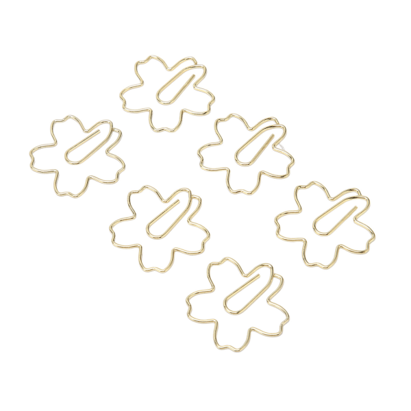 100 stk Fancy Papirclips Sakura Style Holdbar Metal Box Pakket Guld Farve Søde Papirclips til Office Work School Home