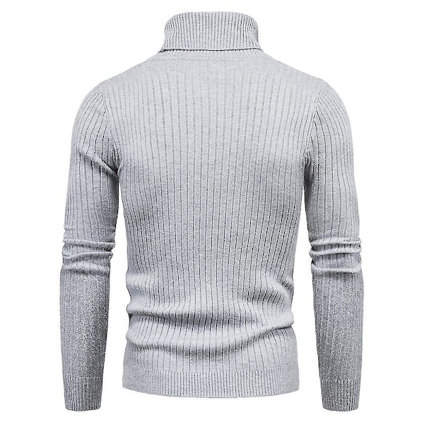 Slank Passform Høy Hals Strikket Genser Pullover for Menn i Lysegrå