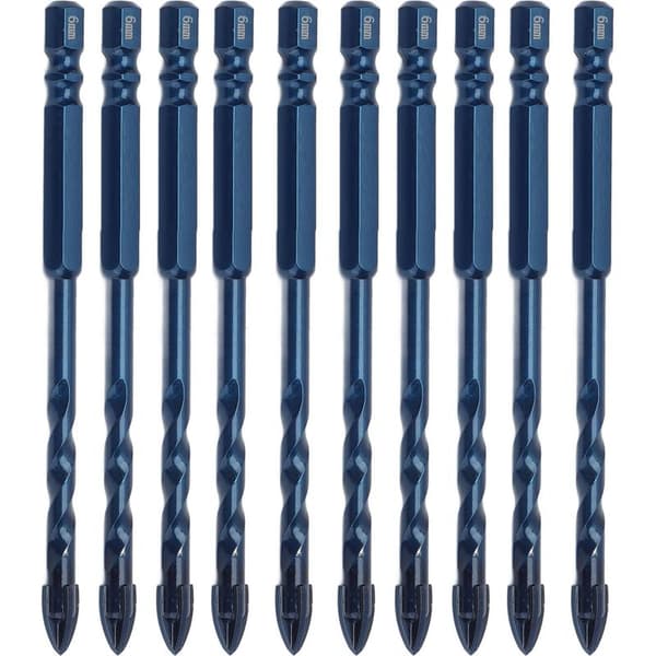 10 wolframcarbid-borebits til keramik, marmor, glas, 1/4\" sekskantet skaft, mørkeblå, 6 mm