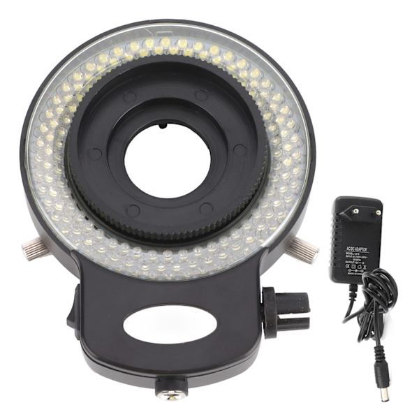 Mikroskoopin LED-valo, teollisuuskäyttöön soveltuva, säädettävä 144 LED:n rengaslamppu, musta kuori, AC100-240 V EU-pistoke