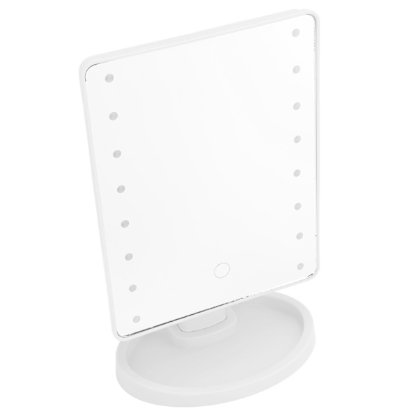 LED-meikkipöytäpeili, suorakulmainen, 16 helmeä, USB-ladattava, kulman säädettävä, kannettava matkameikkipöytäpeili, valkoinen PP