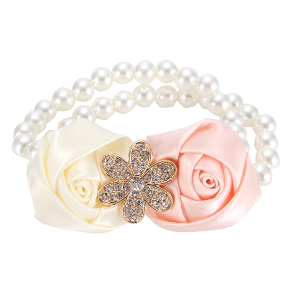 2 stk smuk håndblomst brudepige håndled corsage dekorationer perle satin (elfenben hvid pink)