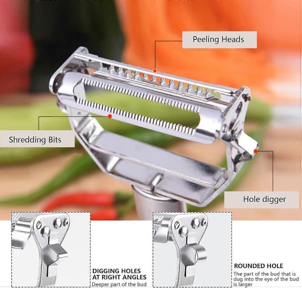 Multifunctional Stainless Steel Julienne Peeler, Vegetable Peeler, Double Planer, Grater, Kitchen Utensil, Cooking Tool